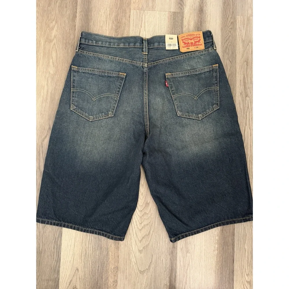 Mens Levi's 469 Loose Fit Shorts Sz 34 Dark Wash Blue Jean 12